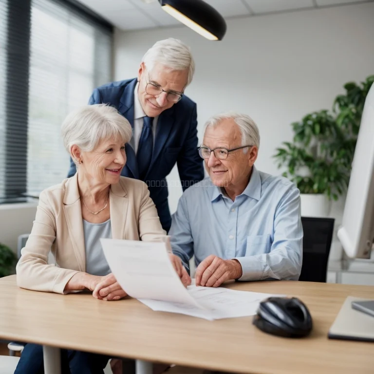 Senior receiving assistance for insurance selection
